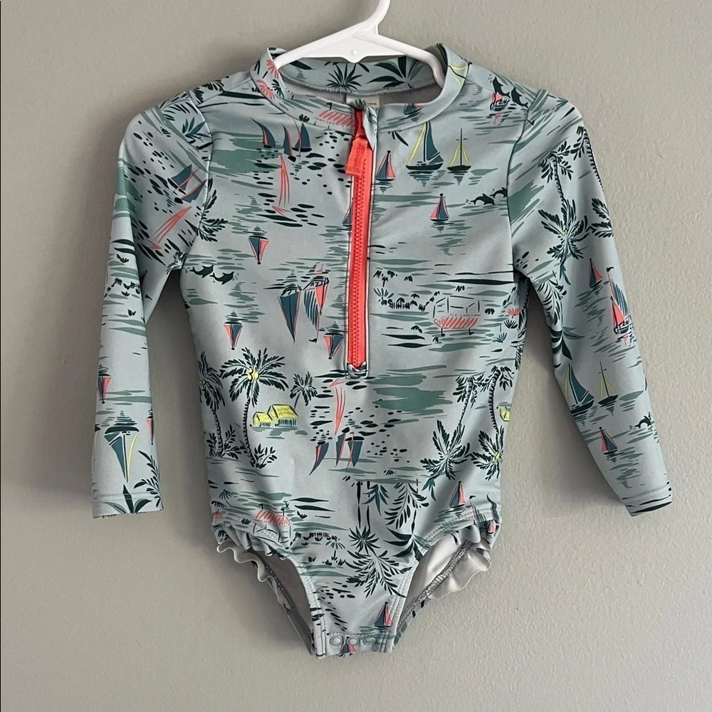 Carter's Kids Swim Rashguard - Gray with Pink and Green Accents